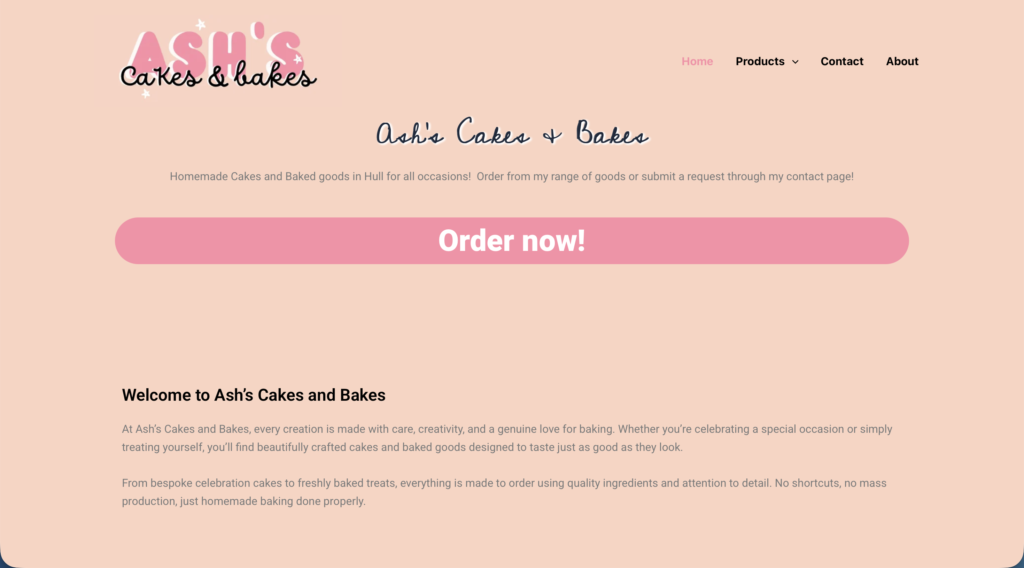 Ash's Cakes and Bakes website screenshot